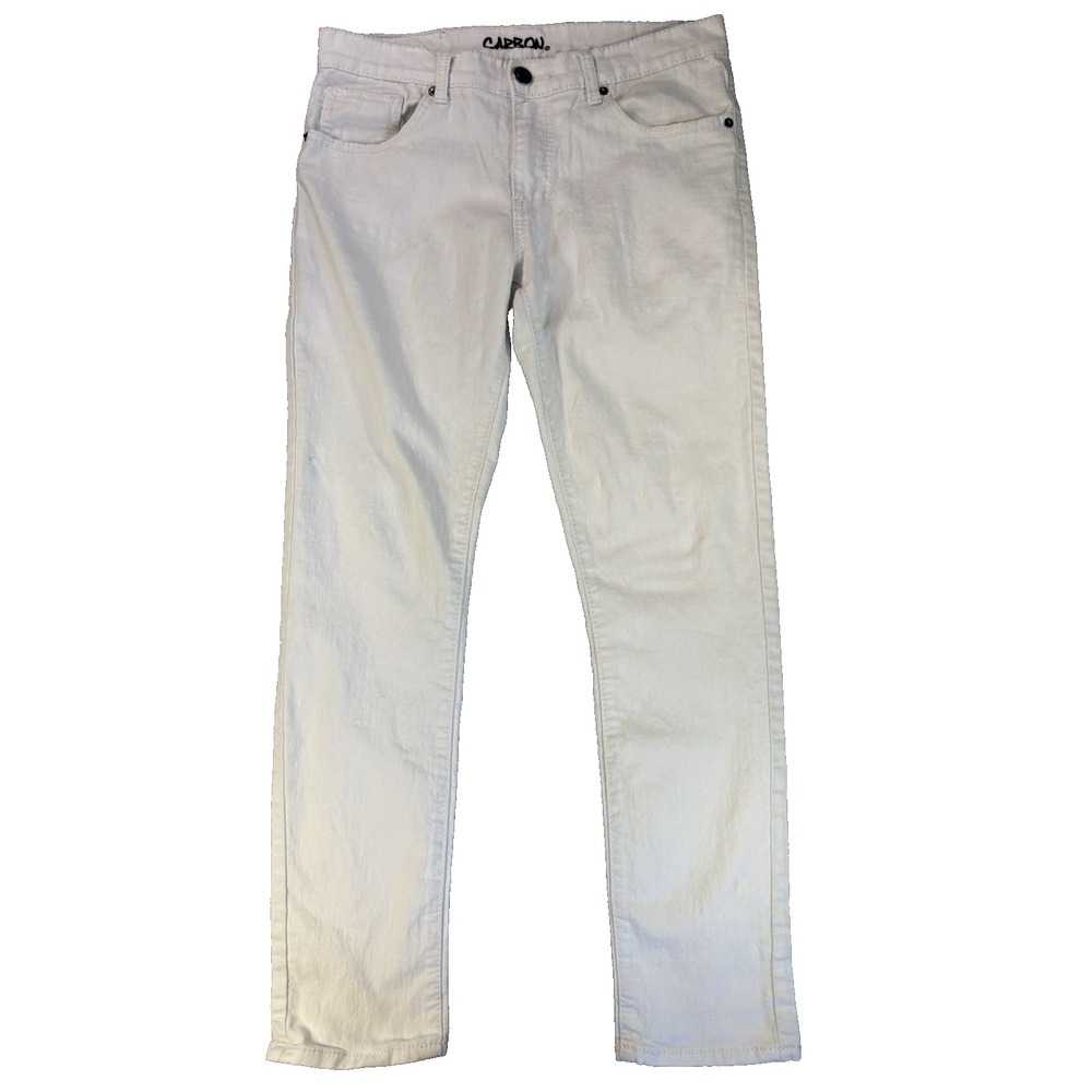 Carbon Men's White Skinny Jeans 32x32 Slim Fit Stretch Indie Sleaze Cyber Y2K